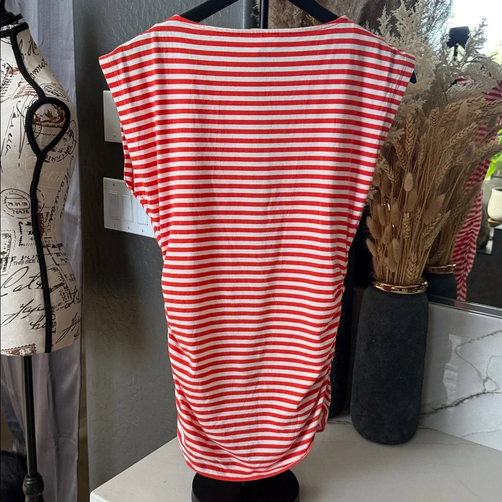 Michael Kors Red and White Striped Top with Gold Zipper